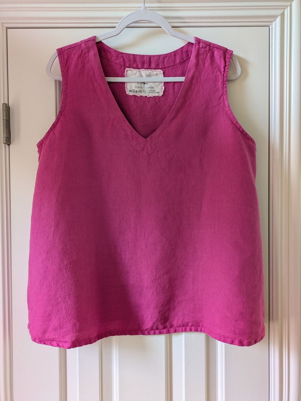 notPERFECTLINEN V-Neck Linen Tank Top, Magenta, XL